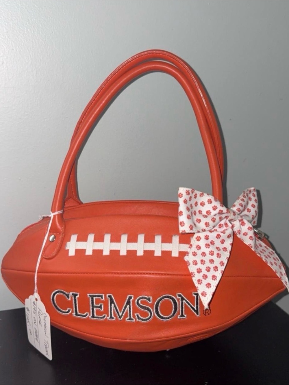 Orange Football Tote Bag with Bow